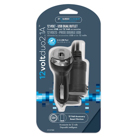 Powercomm 12v Outlet 2-Port Plug w 6in Leads & 2.1a USB 215-57202